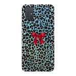 Manitoba Samsung Galaxy A71 ile Uyumlu Baskılı Yumuşak Silikon Şeffaf Telefon Kılıfı, Leopar Desen, Kırmızı Kurdele