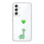 Manitoba Samsung Galaxy M14 ile Uyumlu Baskılı Yumuşak Silikon Şeffaf Telefon Kılıfı, Dinozor ve Kalp Deseni