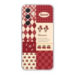 Manitoba Samsung Galaxy M14 Uyumlu Baskılı Yumuşak Silikon Şeffaf Telefon Kılıfı, Çiçek ve Meyve Deseni, Kırmızı