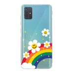 Manitoba Samsung Galaxy M31S ile Uyumlu Baskılı Yumuşak Silikon Şeffaf Telefon Kılıfı, Gökkuşağı ve Çiçek Deseni