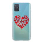 Manitoba Samsung Galaxy M31S ile Uyumlu Baskılı Yumuşak Silikon Şeffaf Telefon Kılıfı, Kırmızı Kalp Deseni