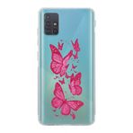 Manitoba Samsung Galaxy M31S ile Uyumlu Pembe Kelebekler Tasarımlı Baskılı Şeffaf Telefon Kılıfı