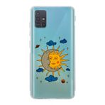 Manitoba Samsung Galaxy M31S Uyumlu Baskılı Yumuşak Silikon Şeffaf Telefon Kılıfı, Mavi, Ay ve Güneş Deseni