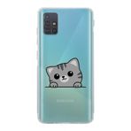 Manitoba Samsung Galaxy M31S Uyumlu Baskılı Yumuşak Silikon Şeffaf Telefon Kılıfı, Mavi, Kedi Deseni