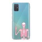 Manitoba Samsung Galaxy M31S Uyumlu Baskılı Yumuşak Silikon Şeffaf Telefon Kılıfı, Pembe Iskelet Deseni