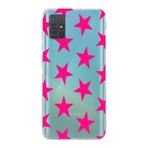 Manitoba Samsung Galaxy M31S Uyumlu Baskılı Yumuşak Silikon Telefon Kılıfı, Turkuaz, Pembe Yıldız Desen