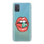 Manitoba Samsung Galaxy M31S Uyumlu Dudak ve Elmas Tasarımlı Şeffaf Telefon Kılıfı, Çok Renkli