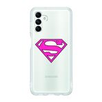 Manitoba Samsung Galaxy M34 5G ile Uyumlu Baskılı Şeffaf Silikon Telefon Kılıfı, Pembe Superman Deseni