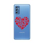 Manitoba Samsung Galaxy M52 ile Uyumlu Baskılı Yumuşak Silikon Şeffaf Telefon Kılıfı, Kırmızı Kalp Deseni