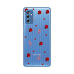 Manitoba Samsung Galaxy M52 ile Uyumlu Baskılı Yumuşak Silikon Şeffaf Telefon Kılıfı, Uğur Böceği ve Kalp Deseni
