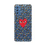 Manitoba Samsung Galaxy M52 Uyumlu Kalp ve Leopar Desen Baskılı Şeffaf Telefon Kılıfı, Çok Renkli