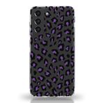 Manitoba Samsung Galaxy S21 FE Uyumlu Leopar Desen Tasarımlı Şeffaf Telefon Kılıfı, Silikon, Mor-Siyah