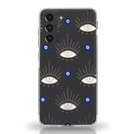 Manitoba Samsung Galaxy S21 FE Uyumlu Nazar Boncuğu Tasarımlı Baskılı Şeffaf Silikon Telefon Kılıfı