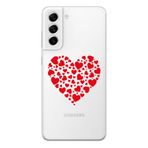Manitoba Samsung Galaxy S21 ile Uyumlu Baskılı Yumuşak Silikon Şeffaf Telefon Kılıfı, Kırmızı Kalp Deseni