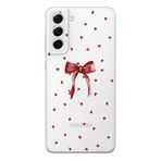 Manitoba Samsung Galaxy S22 ile Uyumlu Baskılı Yumuşak Silikon Şeffaf Telefon Kılıfı, Kırmızı Kalp Desen