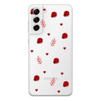 Manitoba Samsung Galaxy S22 ile Uyumlu Baskılı Yumuşak Silikon Şeffaf Telefon Kılıfı, Uğur Böceği ve Kalp Deseni