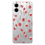 Manitoba Samsung Galaxy S25 Edge Uyumlu Baskılı Yumuşak Silikon Şeffaf Telefon Kılıfı, Çiçek Desen, Kırmızı