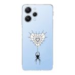 Manitoba Xiaomi Redmi 12 Uyumlu Kalp Örümcek Ağı Tasarımlı Şeffaf Telefon Kılıfı, Silikon