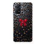 Manitoba Xiaomi Redmi Note 11 Pro/Note 12 Pro 4G ile Uyumlu Baskılı Yumuşak Silikon Şeffaf Telefon Kılıfı, Leopar Desen, Kırmızı Fiyonk