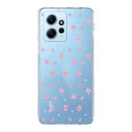 Manitoba Xiaomi Redmi Note 12 4G ile Uyumlu Baskılı Yumuşak Silikon Şeffaf Telefon Kılıfı, Çiçek ve Kalp Deseni, Mavi