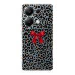 Manitoba Xiaomi Redmi Note 13 Pro 4G ile Uyumlu Baskılı Yumuşak Silikon Şeffaf Telefon Kılıfı, Leopar Desen, Kırmızı Fiyonk