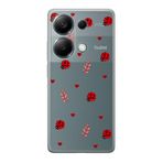 Manitoba Xiaomi Redmi Note 13 Pro 4G ile Uyumlu Baskılı Yumuşak Silikon Şeffaf Telefon Kılıfı, Uğur Böceği ve Kalp Deseni