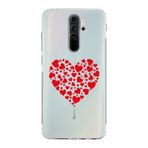 Manitoba Xiaomi Redmi Note 8 Pro ile Uyumlu Baskılı Yumuşak Silikon Şeffaf Telefon Kılıfı, Kırmızı Kalp Deseni