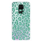 Manitoba Xiaomi Redmi Note 9 ile Uyumlu Baskılı Yumuşak Silikon Şeffaf Telefon Kılıfı, Yeşil Leopar Desen