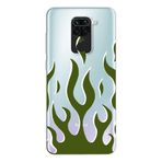 Manitoba Xiaomi Redmi Note 9 ile Uyumlu Yeşil Alev Tasarımlı Baskılı Şeffaf Silikon Telefon Kılıfı, Çok Renkli