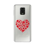 Manitoba Xiaomi Redmi Note 9 Pro Uyumlu Baskılı Yumuşak Silikon Şeffaf Telefon Kılıfı, Kırmızı Kalp Deseni