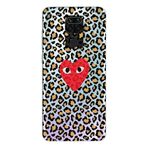 Manitoba Xiaomi Redmi Note 9 Uyumlu Kalp ve Leopar Desen Baskılı Şeffaf Telefon Kılıfı, Çok Renkli