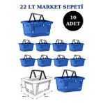 Manken İstanbul 10 Adet 22 Litre Market Sepeti, Alışveriş Sepeti, Saplı Market Sepeti Mavi