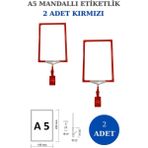 Manken İstanbul 2 Adet Kırmızı A5 Mandallı Raf Etiketi Sepet Etiketi Çerçeveli Etiketlik Eşek-Askılık Etiketi