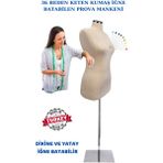 Manken İstanbul Yüksek Kalite 36 Beden Keten Kumaş Iğne Batabilen Prova Mankeni Terzi Mankeni - Krem - Kahverengi