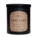 Manly Indulgence Erkekler için Last Call Kokulu Kavanoz Mum 16 oz - Woodsy Vetiver, Oakmoss - Narenciye ve Baharatlı İpuçları - Okaliptüs - 60 Saate Kadar Yanma, Soya Karışımı Balmumu, ABD Döktü