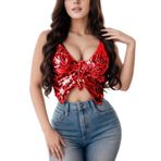 MaNMaNing 2023 Sparky Top Dance-Sequin Tank Kırmızı Kadın Yelek
