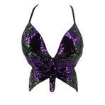 MaNMaNing 2023 Sparky Top Dance-Sequin Tank Lila Yeşil Kadın Yelek