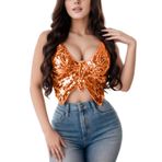 MaNMaNing 2023 Sparky Top Dance-Sequin Tank Turuncu Kadın Yelek