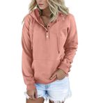 MaNMaNing 2023 Vintage Çanta İpli Kuş Tüyü Kapüşonlu V Düğmeli Pembe Kadın Sweatshirt