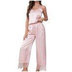 MaNMaNing A81BBGHEG Negligee Pembe Renk İpek Kumaş Kadın Uzun Pijama Takımı
