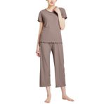 MaNMaNing B0C6M4L5Z6 Gri Renk Bisiklet Yaka Kısa Boy Kadın Pijama Takımı