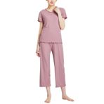 MaNMaNing B0C6M4L5Z6 Pembe Renk Bisiklet Yaka Kısa Boy Kadın Pijama Takımı
