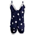 MaNMaNing B0C6M5M7V7 Siyah - Mavi Renk Puantiyeli Dantelli Açık Omuz Kadın Pijama Takımı