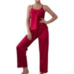 MaNMaNing B0C6M5QKLB Kırmızı Renk Açık Omuzlu Saten Kumaş Kadın Pijama Takımı