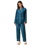 MaNMaNing B0C6M5QKLB Mavi Renk Pamuk Kumaş Uzun Kollu İpek Kadın Pijama Takımı