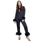 MaNMaNing B0C6M5QKLB Siyah Renk Açık Omuz Üst + Kısa Alt Tüylü Kadın Pijama Takımı