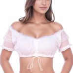 MaNMaNing Bayan Dirndl bluz, dantel, uzun kollu, Dirndl bluz, geleneksel bluz, yüksek kapalı yuvarlak yaka, Bavyera Oktoberfest için, beyaz, krem rengi beden 32-48 RX01 MM9086, Beyaz, XXL