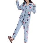 MaNMaNing Bayan Pijama Sevimli Kış Baskı Çiçekler Mercan Servisi Ev Polar Takım Elbise Gecelik Bayanlar Rahat İpek Kırpılmış Pijama Seti, mavi, XL
