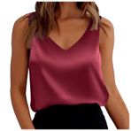 MaNMaNing Bayan saten atlet V yaka kolsuz bol oturan Camisole Basic üst kadın, Şarap, XXL