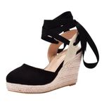 MaNMaNing Bohem Lace Up Geniş Fit Kalın Tabanlı Kapalı Parmak Siyah Kadın Sandalet